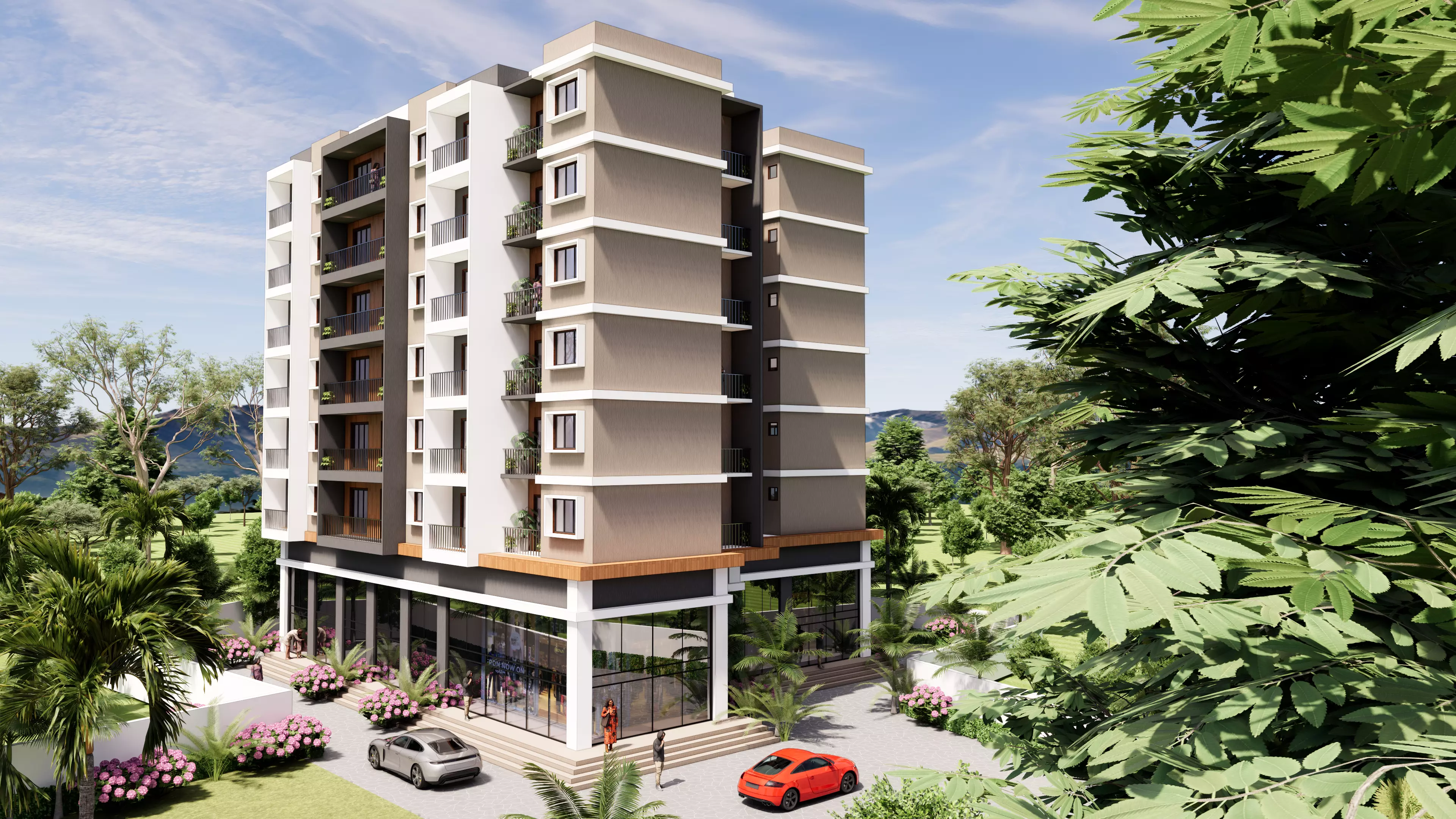 Modern Mid-Rise Apartment Building 3D Model 3D model