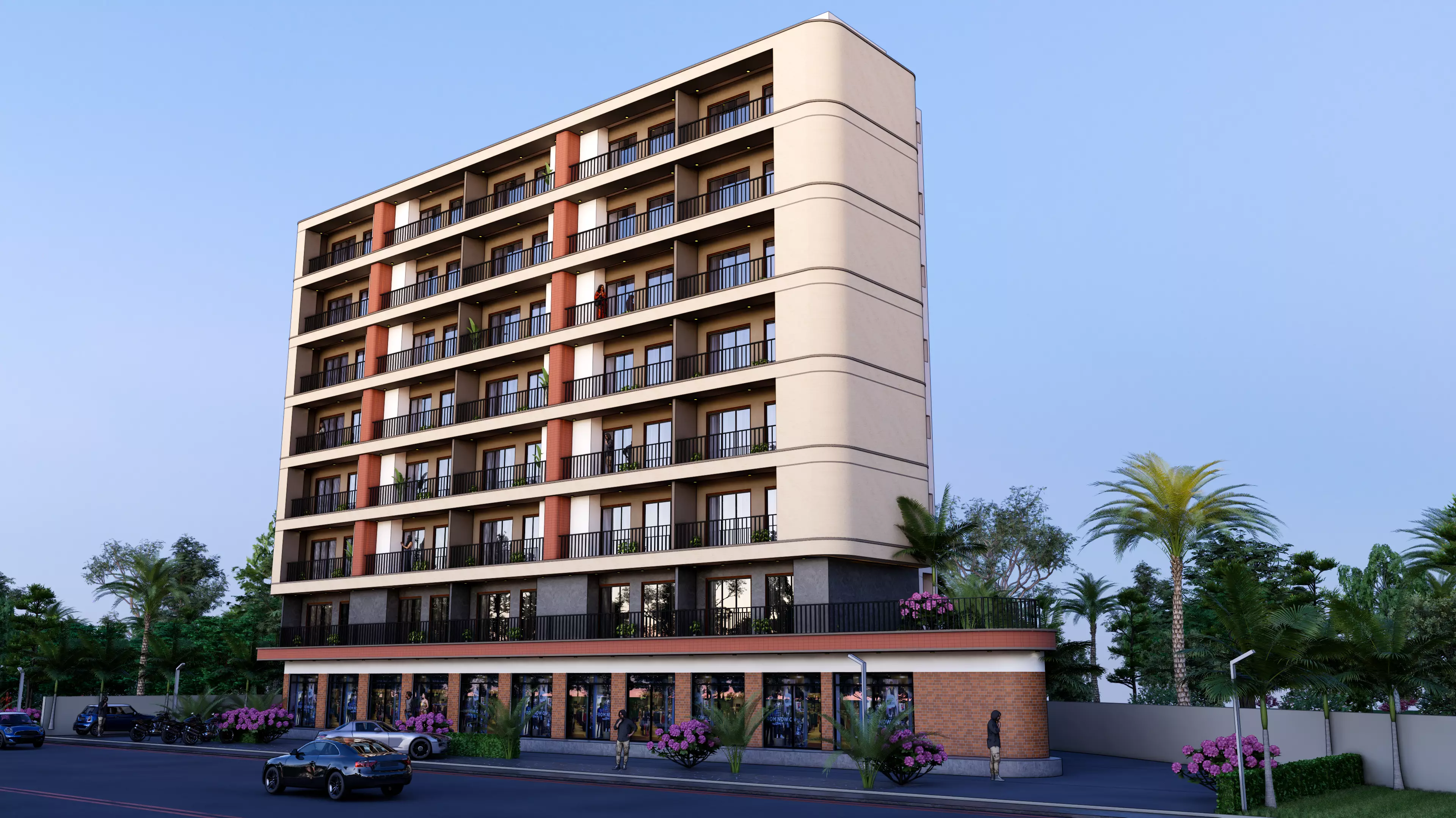 Modern Mixed-Use Residential Building with Retail Shops 3D model