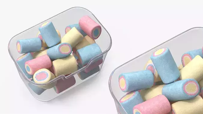Multicolored Marshmallows in Container 3D model 4