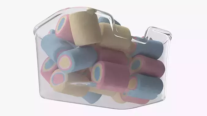 Multicolored Marshmallows in Container 3D model 5