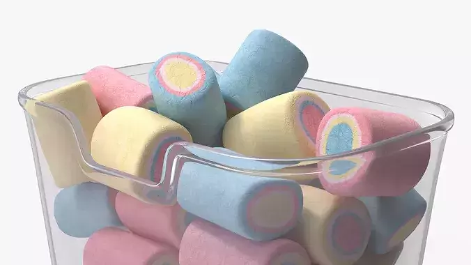 Multicolored Marshmallows in Container 3D model 7