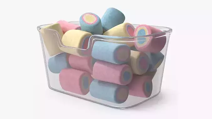 Multicolored Marshmallows in Container 3D model