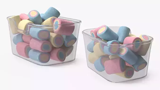 Multicolored Marshmallows in Container 3D model 3