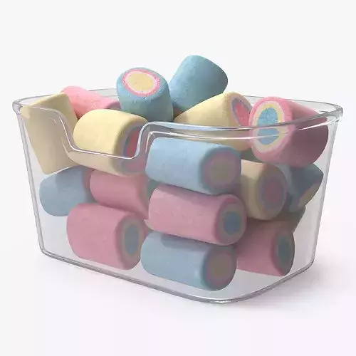 Multicolored Marshmallows in Container 3D model 6