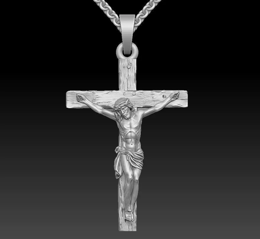 14K Gold Crucifix Pendant Necklace Textured Wood Cross Jewelry 3D print model