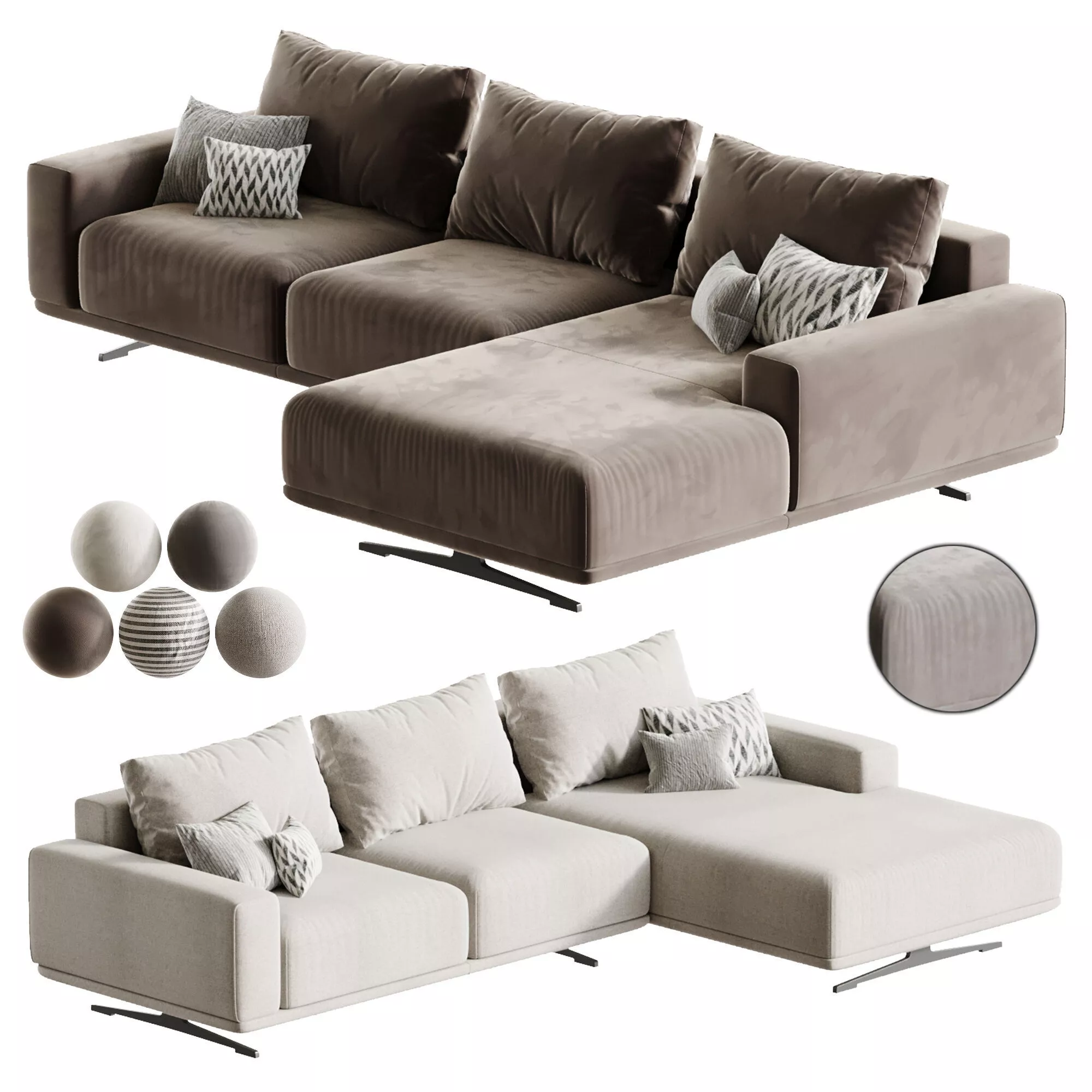 ZILLIS modular corner sofa 294 cm with a 180 cm ottoman 3D model