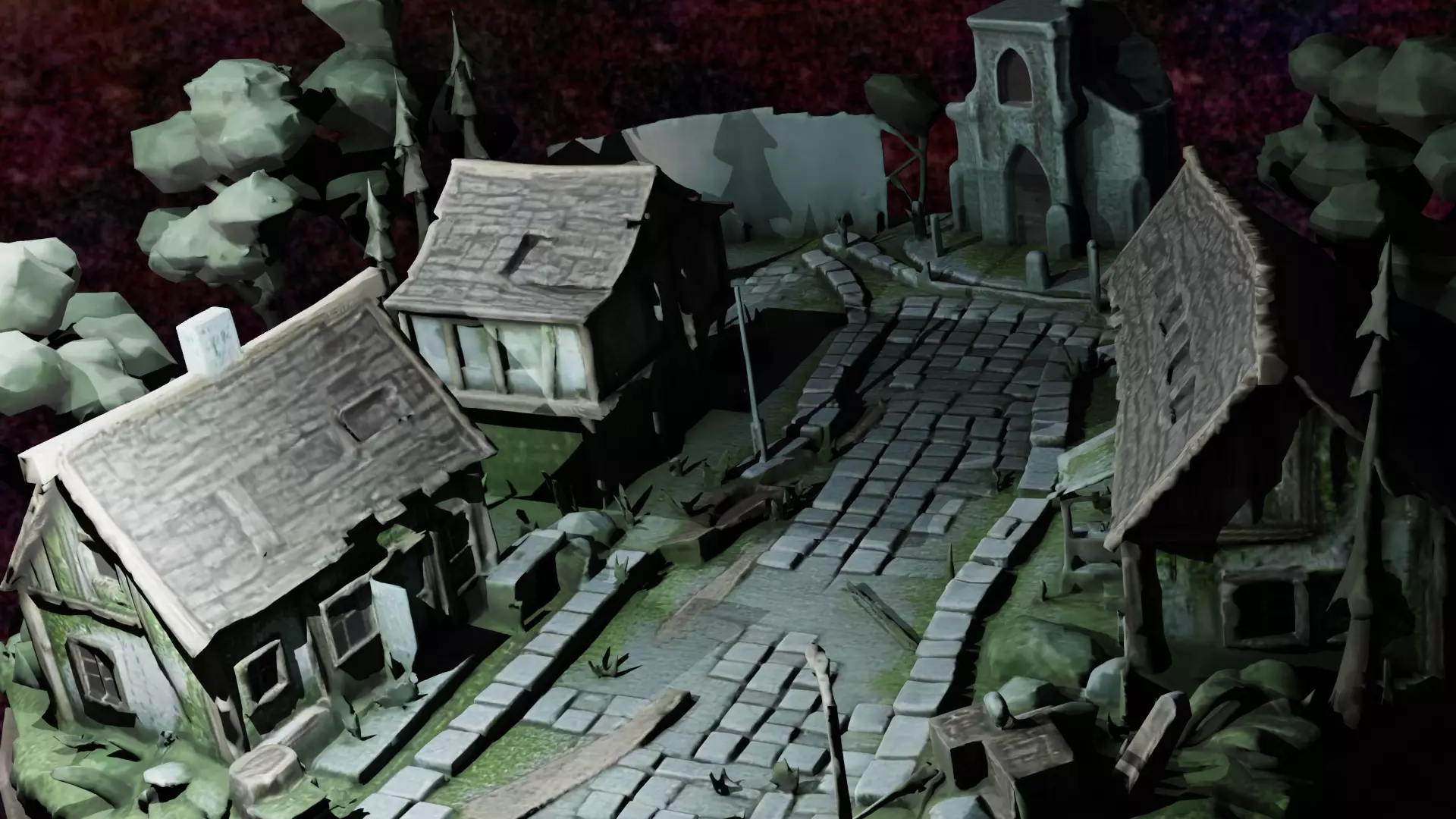 Low Poly Abandoned Lost City Diorama Low-poly 3D model