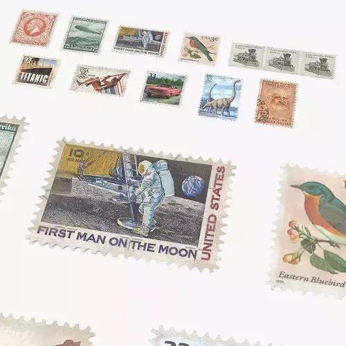 Vintage Old Postage Stamp Set 3D model 2