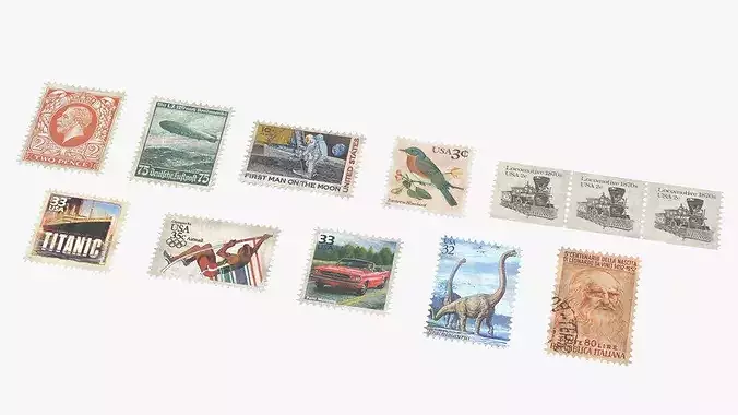 Vintage Old Postage Stamp Set 3D model