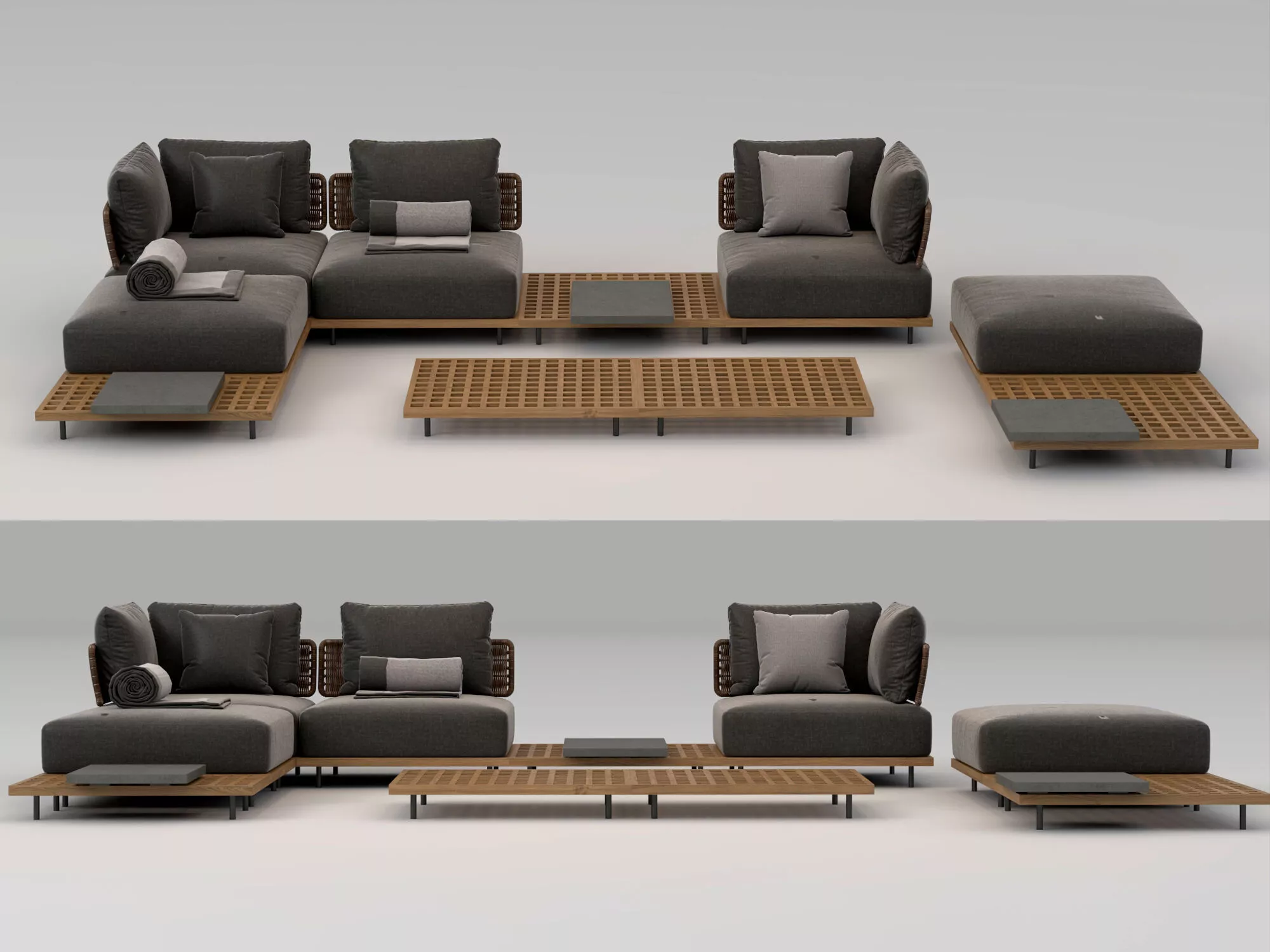 Modern Modular Outdoor Lattice Platform Sofa Set 3D model
