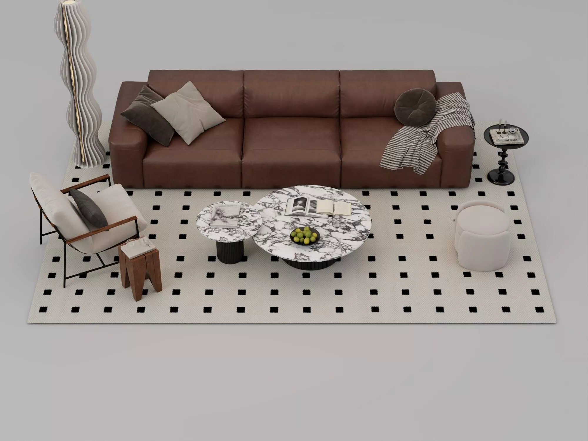Modern Leather Sofa Living Room Set 3D model