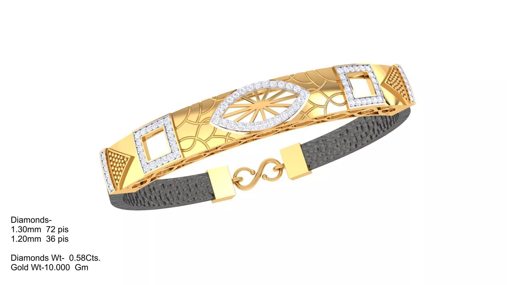 High Detail Mens Leather Bracelet Model 3D print model