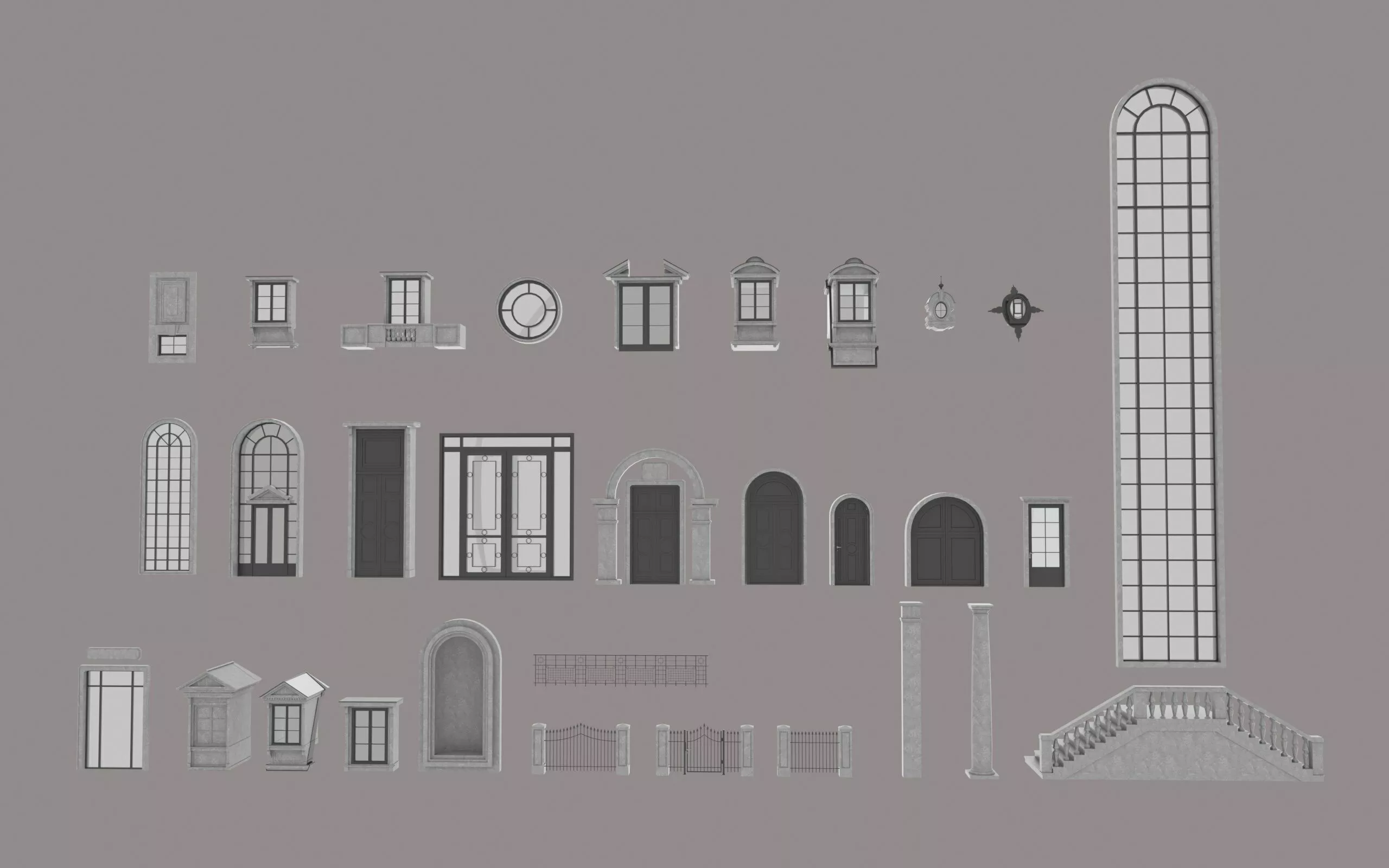 Classic building facade elements package 3D model Low-poly 3D model