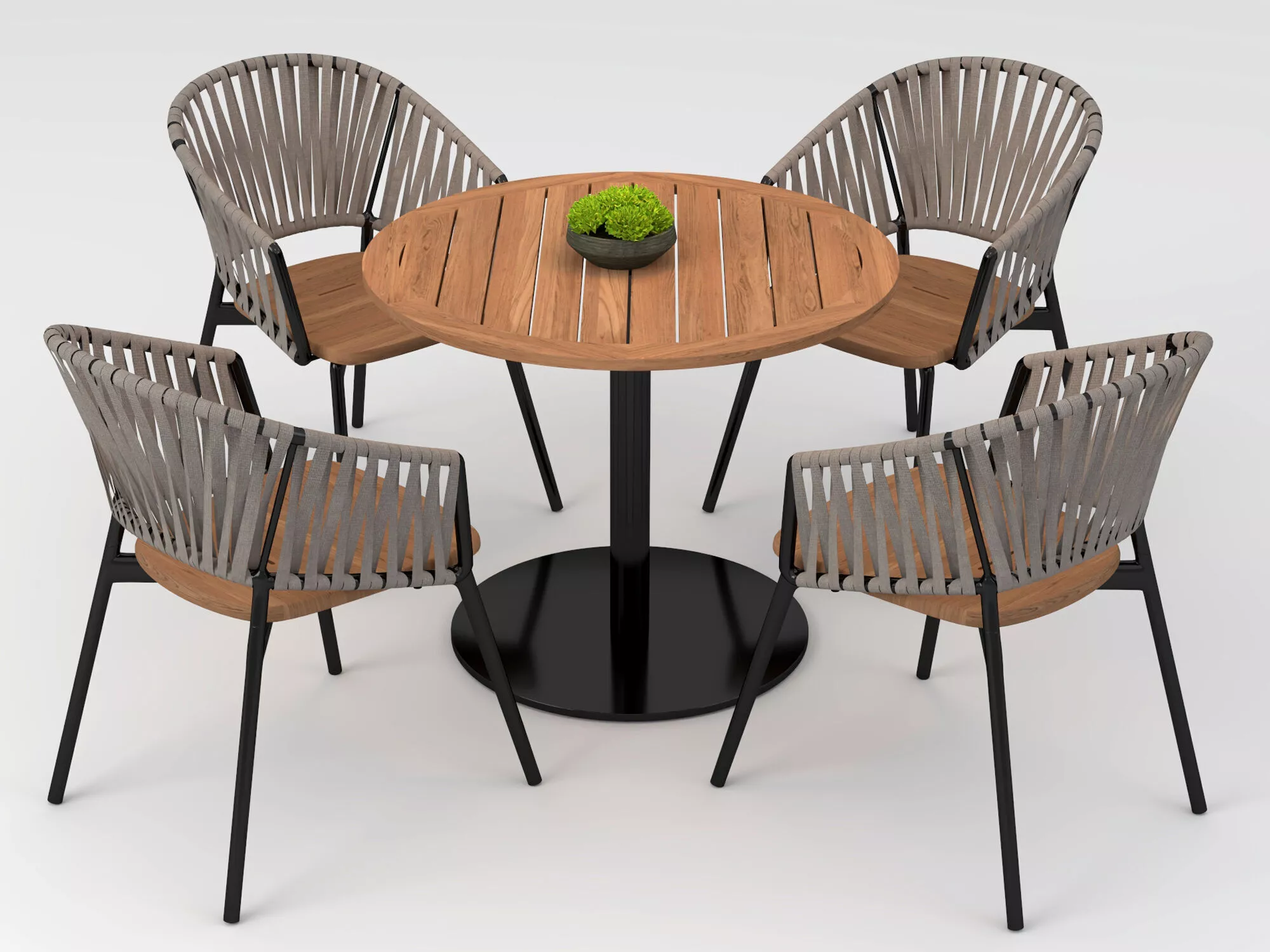 Modern round outdoor dining set Low-poly 3D model