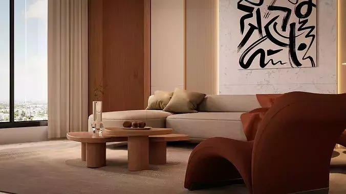 Modern Living Room 3D model 5