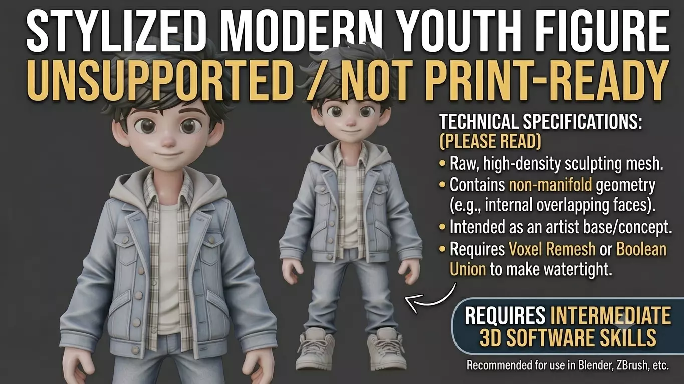 Stylized Modern Youth Figure Digital Character Base 3D print model