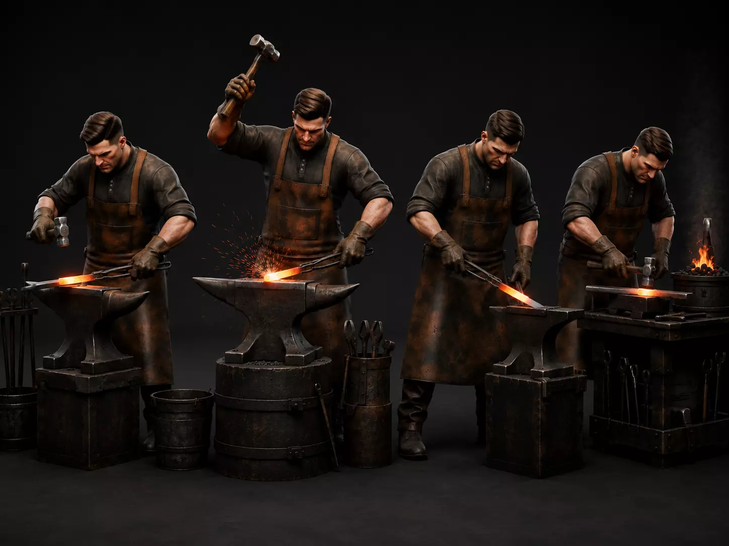 Blacksmith Man with Hammer Low-poly 3D model