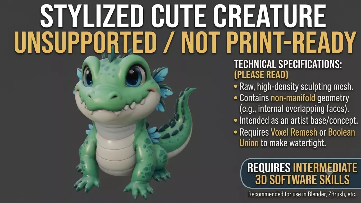 Stylized Axogator Creature Digital Character Base 3D print model