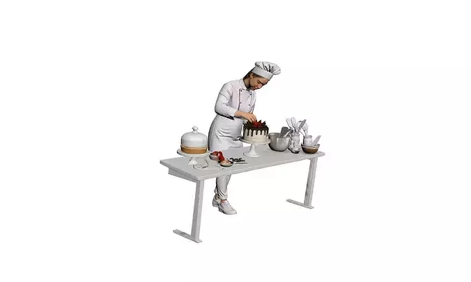 Pastry Chef Decorating Dessert Character 3D model 2