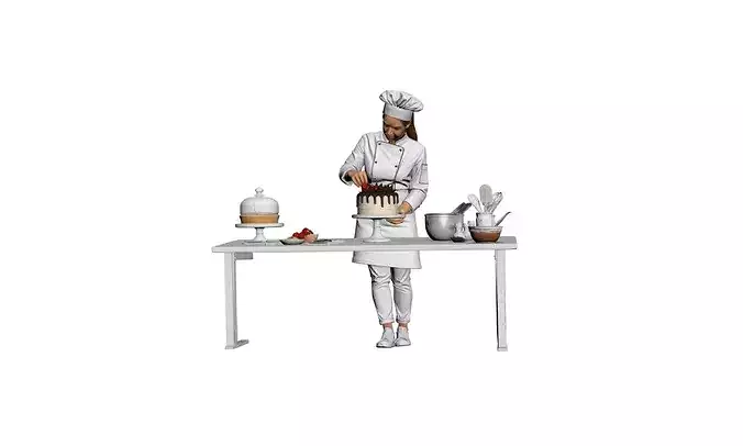 Pastry Chef Decorating Dessert Character 3D model 3