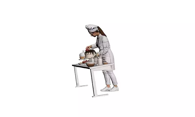 Pastry Chef Decorating Dessert Character 3D model 4