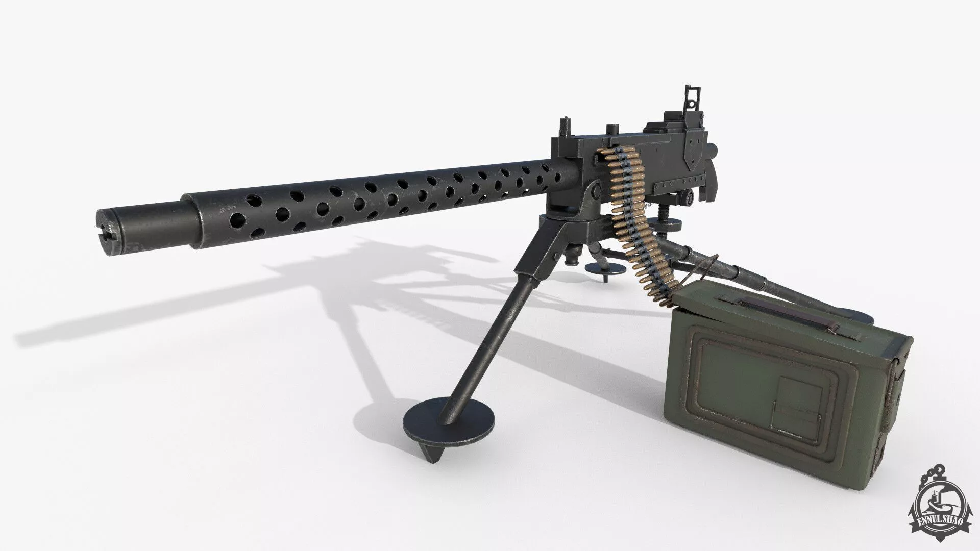 M1919A4 Machine gun gameready Low-poly 3D model