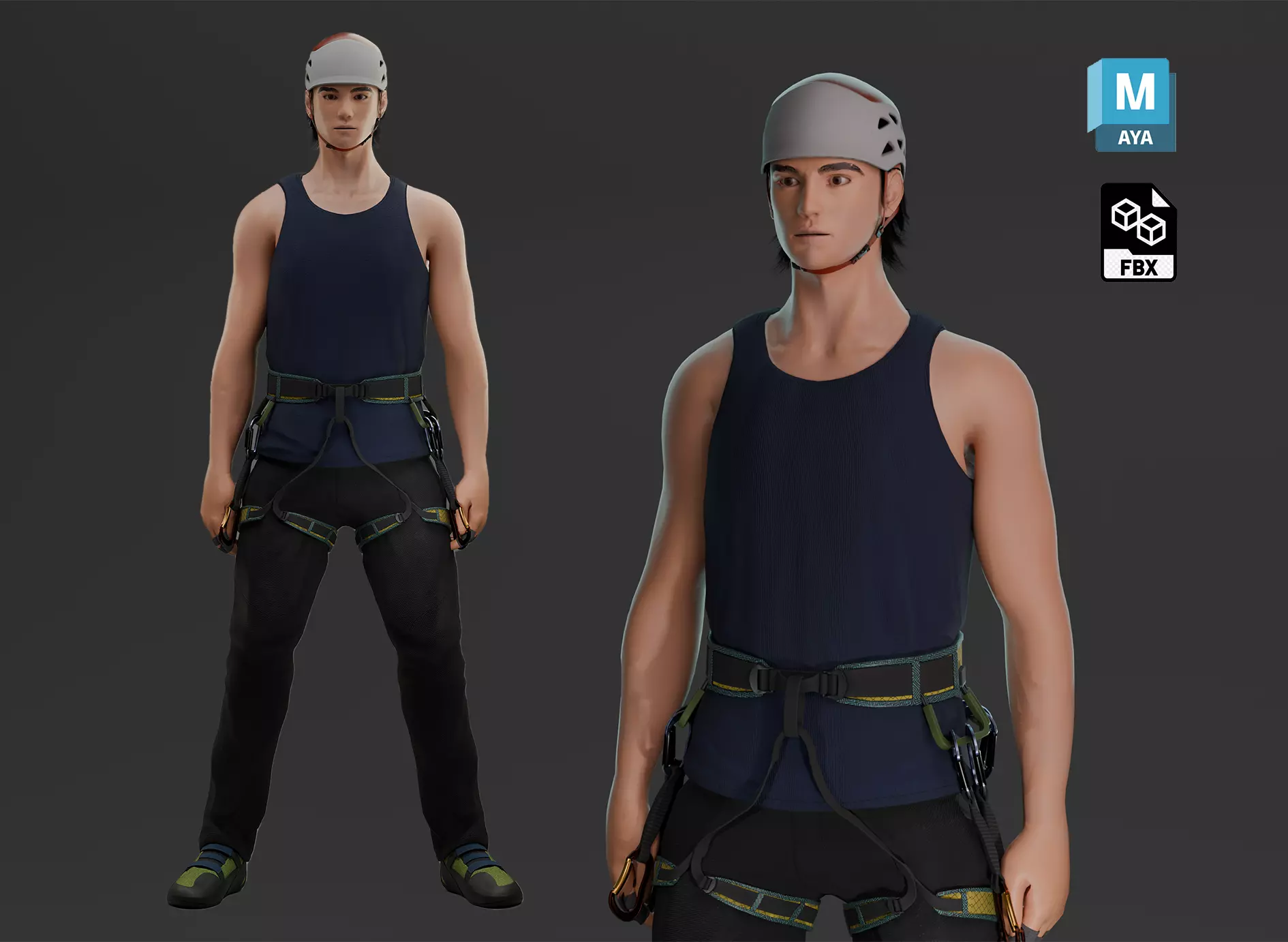 Rock Climber Rigged - Realistic Male Low-poly 3D model