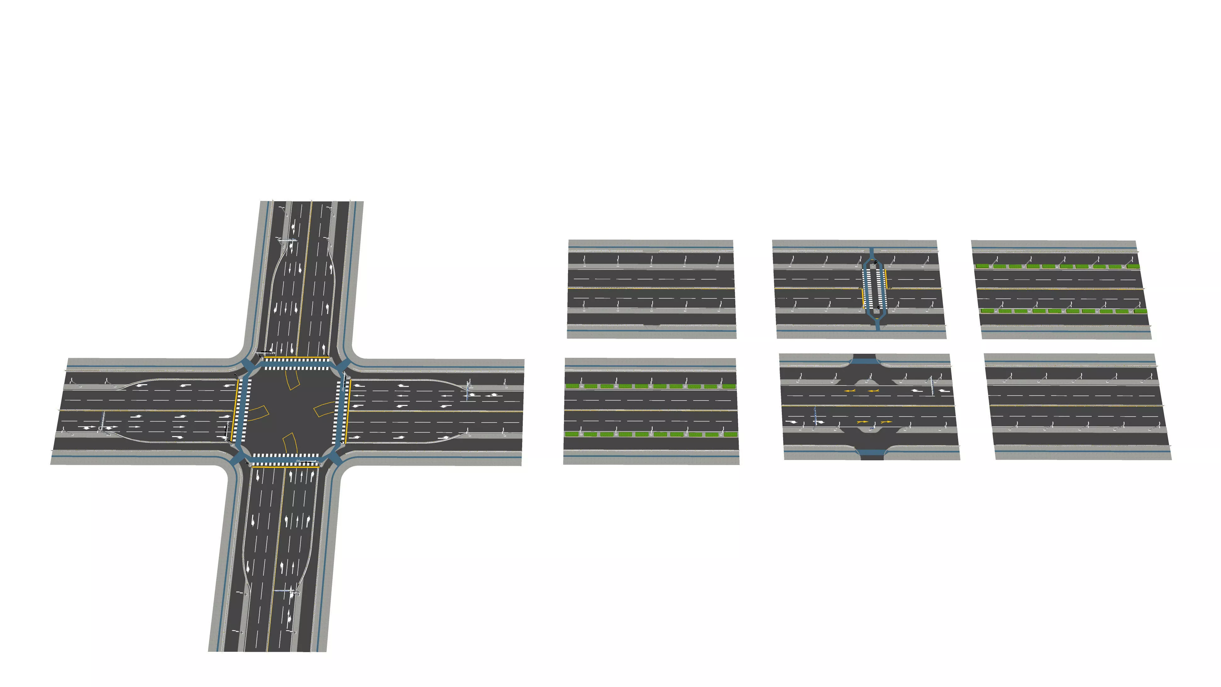 Low Poly Modular Street Pack with Crossroad for SketchUp Low-poly 3D model