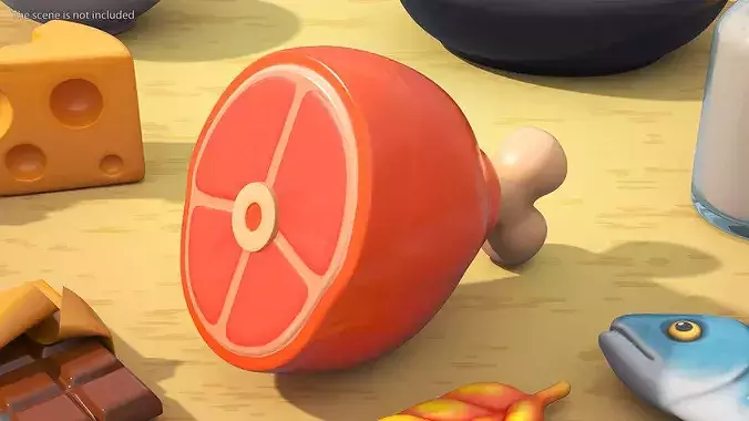 Cartoon Stylized Meat Slice with Bone 3D model 2