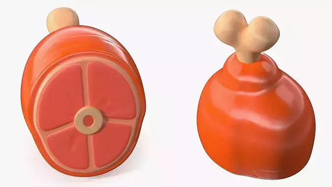 Cartoon Stylized Meat Slice with Bone 3D model 7