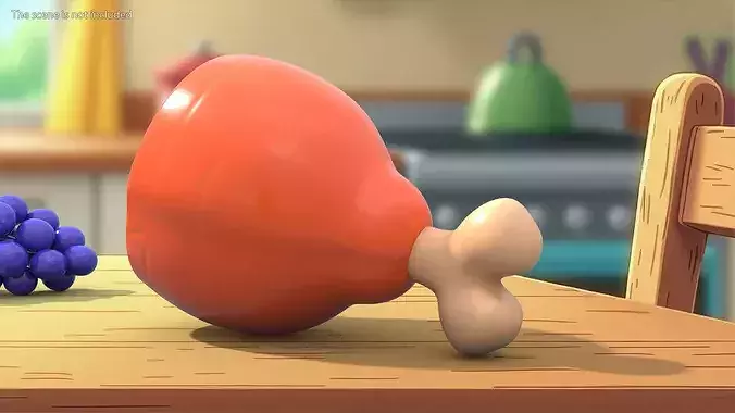 Cartoon Stylized Meat Slice with Bone 3D model 3