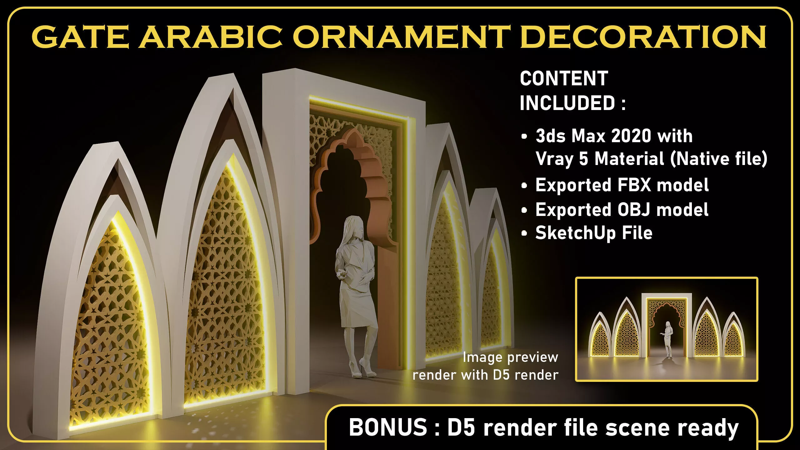 Arabic Ornament Gate Islamic Exhibition 3D model
