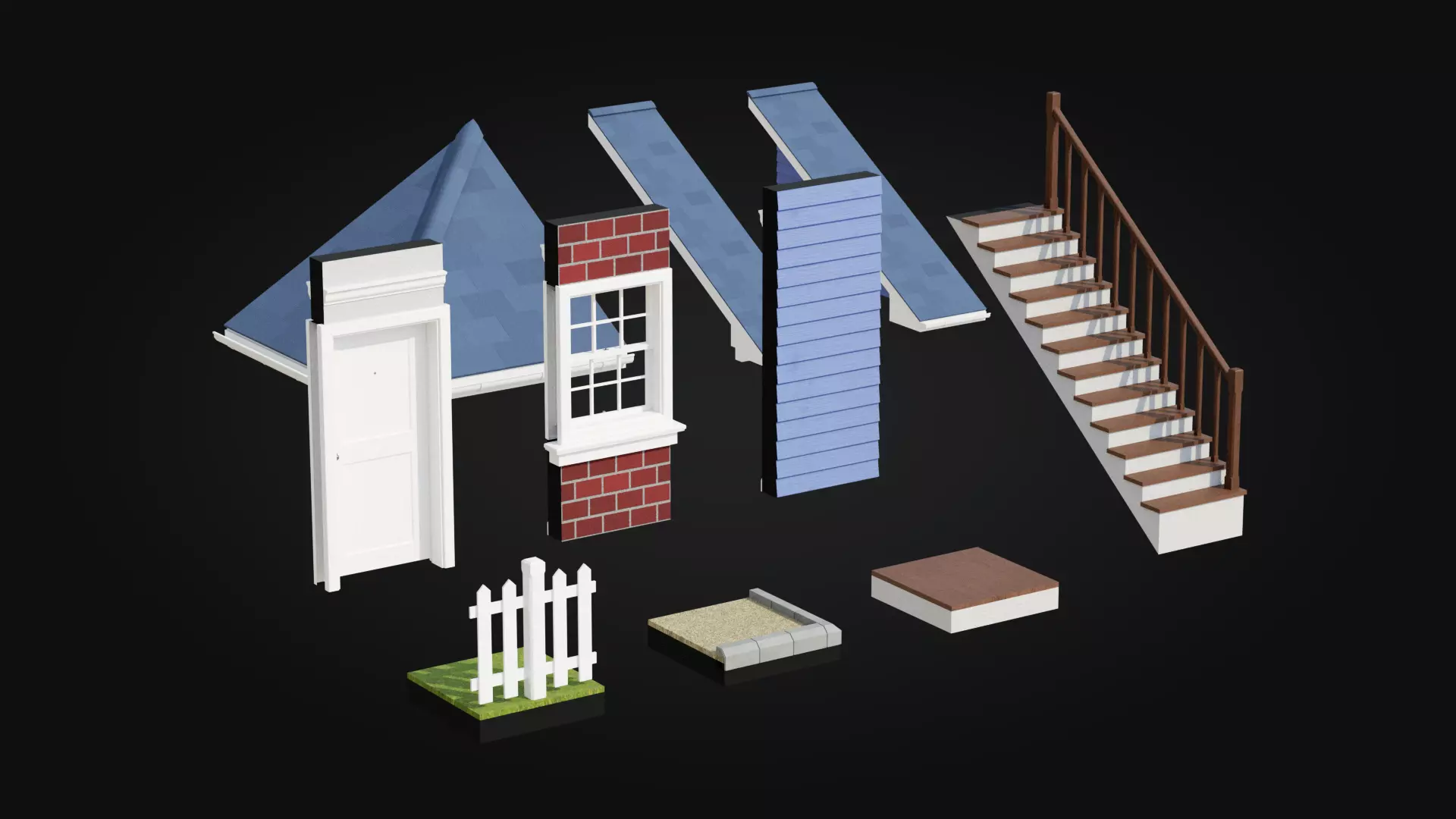 Suburban House 3D Modular Kit Low-poly 3D model