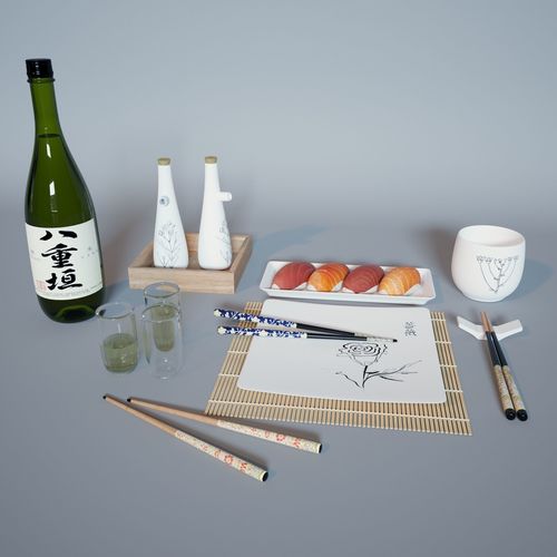 Sushi Set almond blossom hanging on wall 3D model