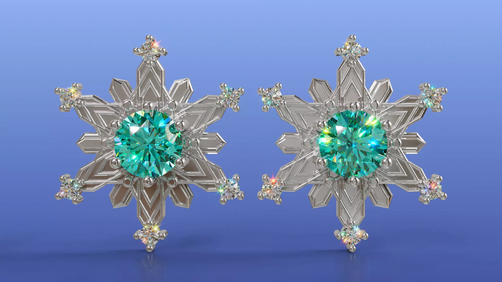 Elegant Snowflake Diamond Stud Earrings Fine Jewelry 3D Model 3D print model