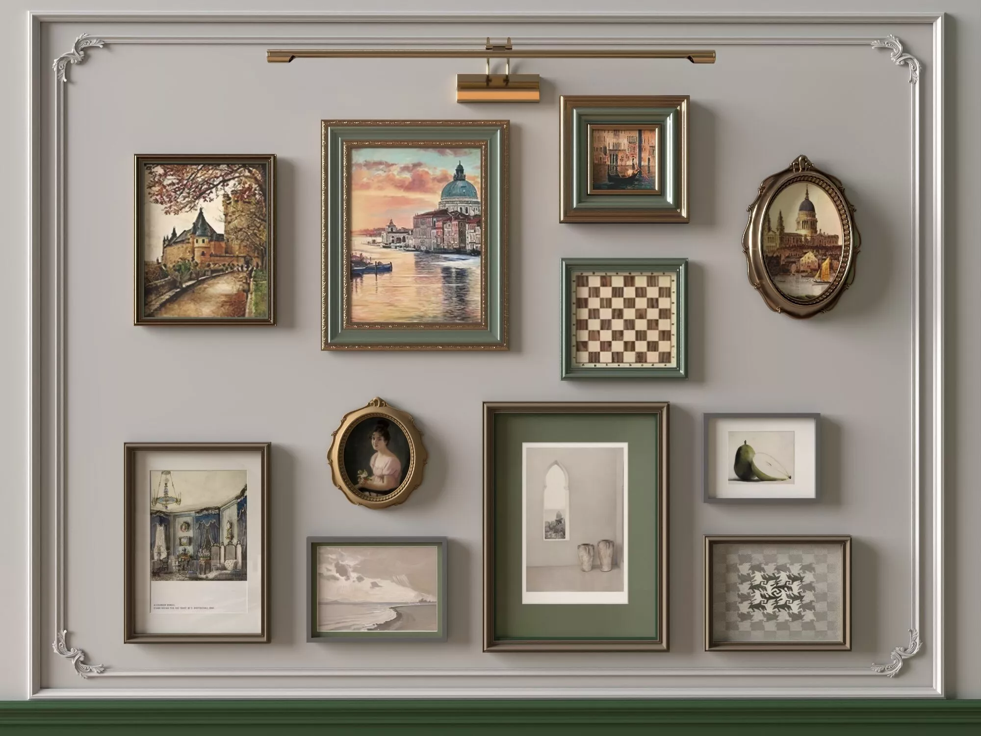 Vintage European Art Gallery Wall Set 3D model