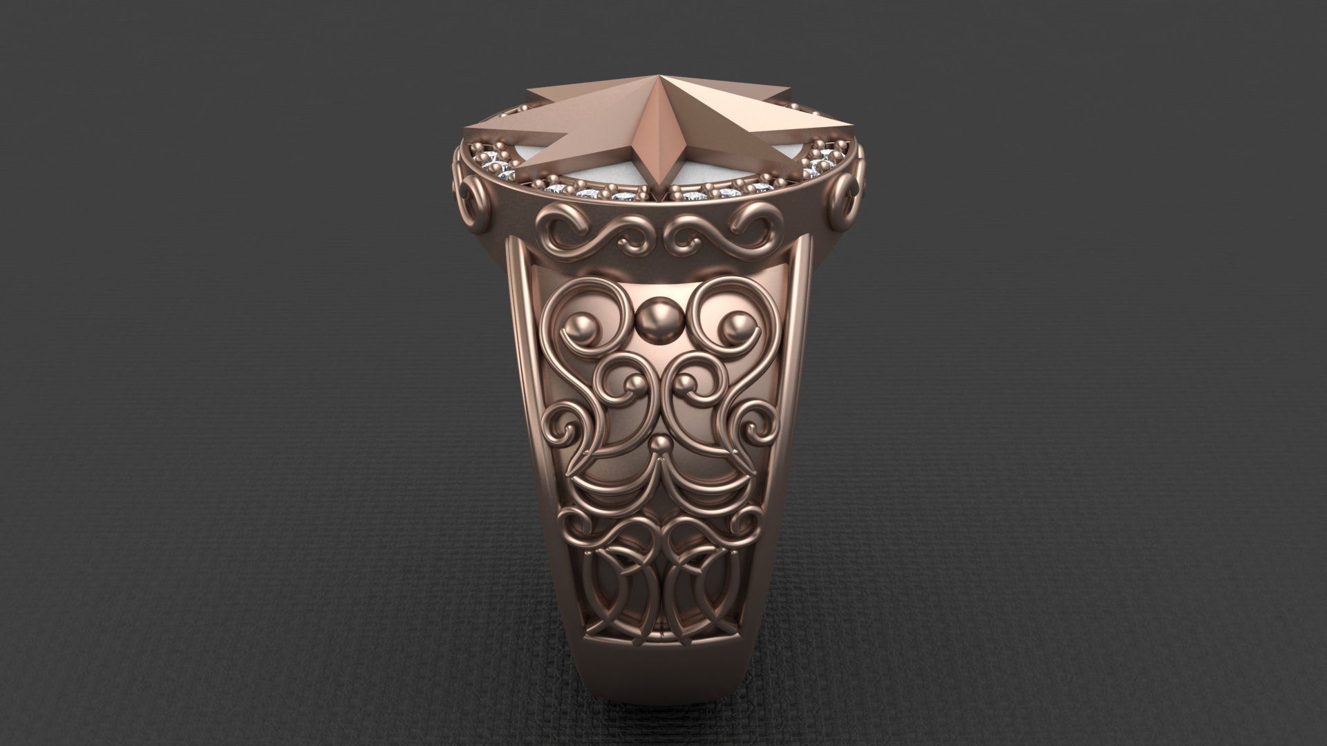 Star Enamel Diamond Gold Men Ring  3D print model_3