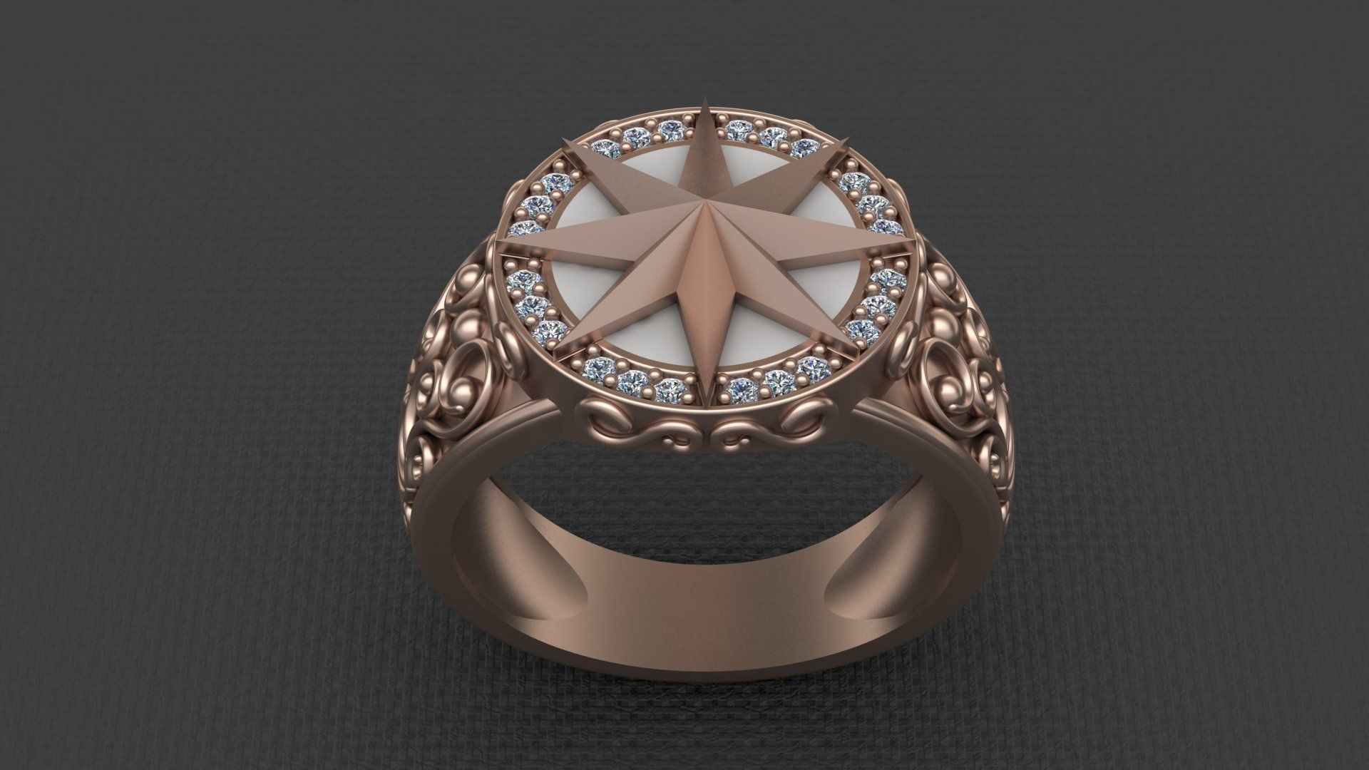 Star Enamel Diamond Gold Men Ring  3D print model_4