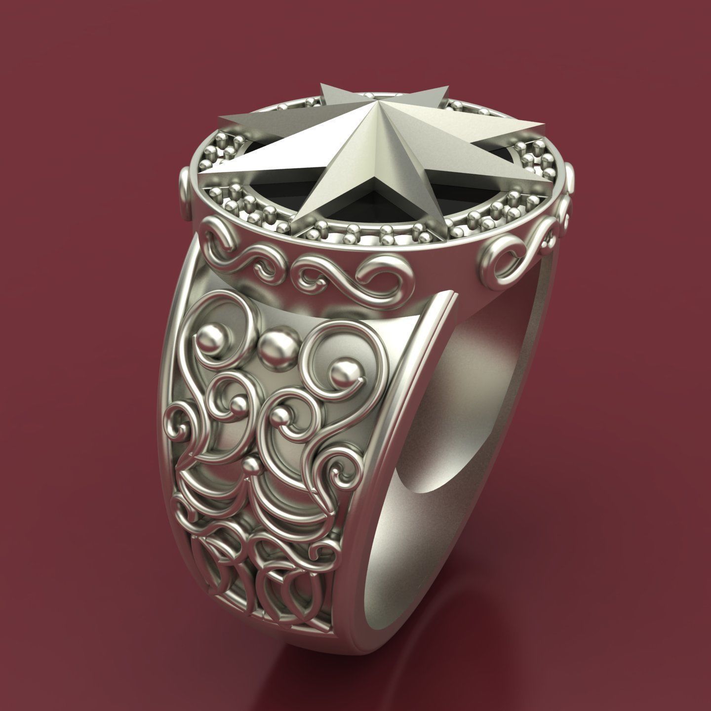 Star Enamel Diamond Gold Men Ring  3D print model_5