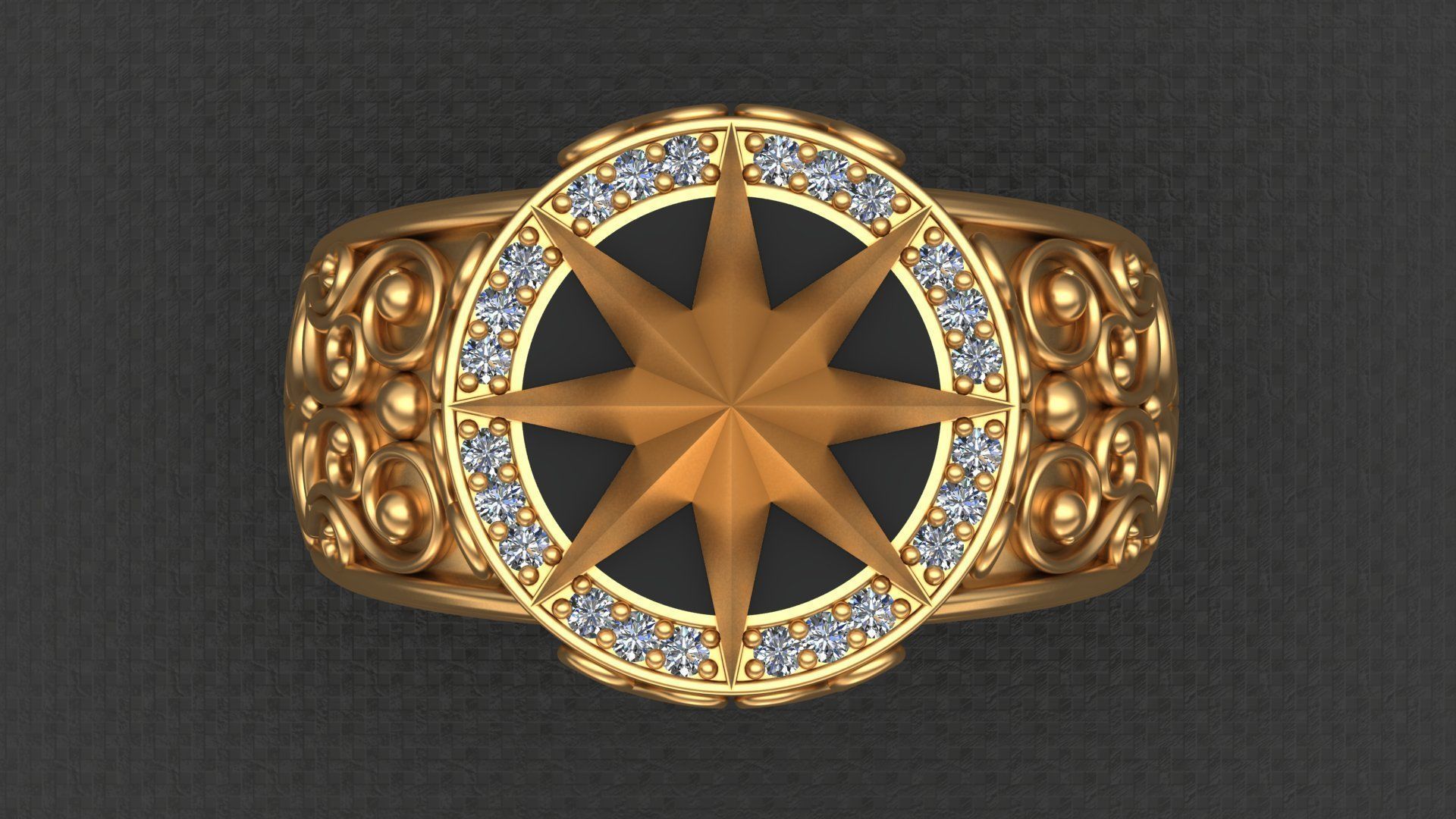 Star Enamel Diamond Gold Men Ring  3D print model_1