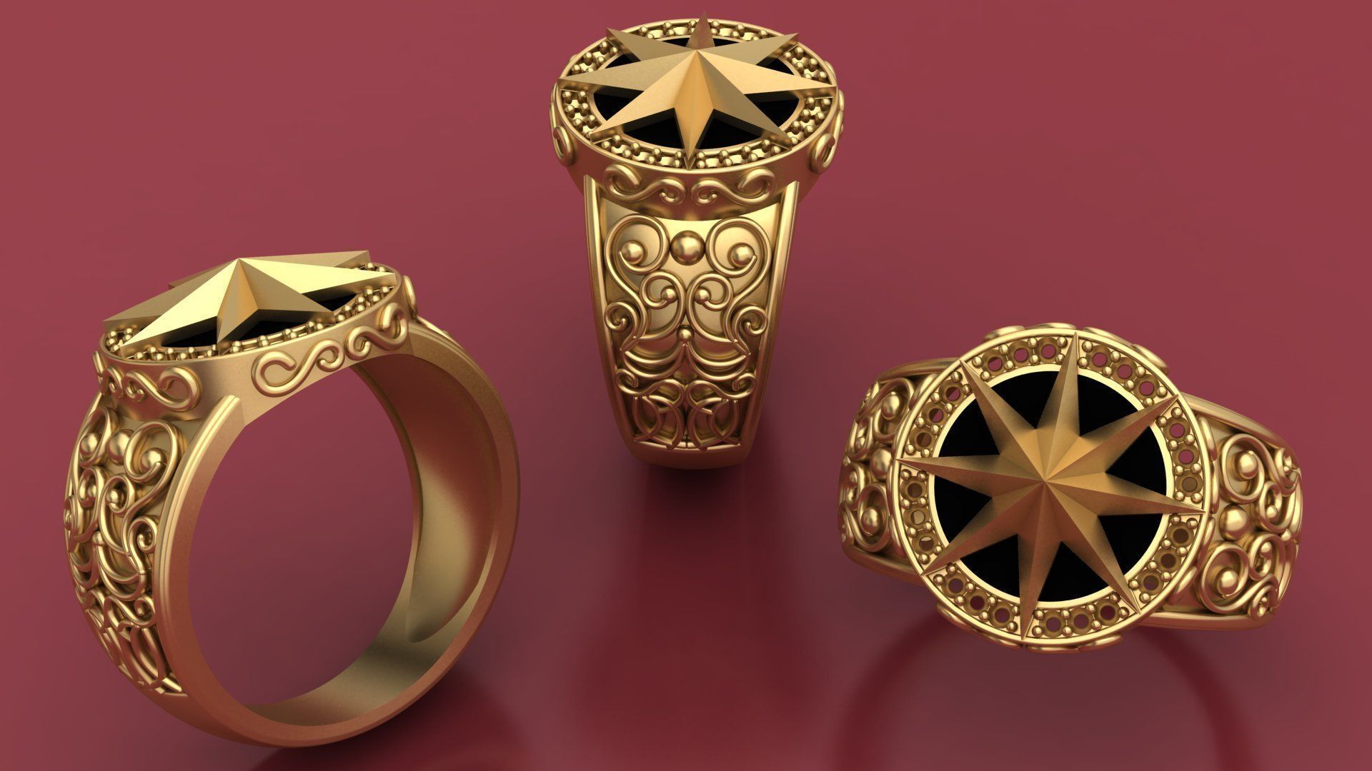 Star Enamel Diamond Gold Men Ring  3D print model_7