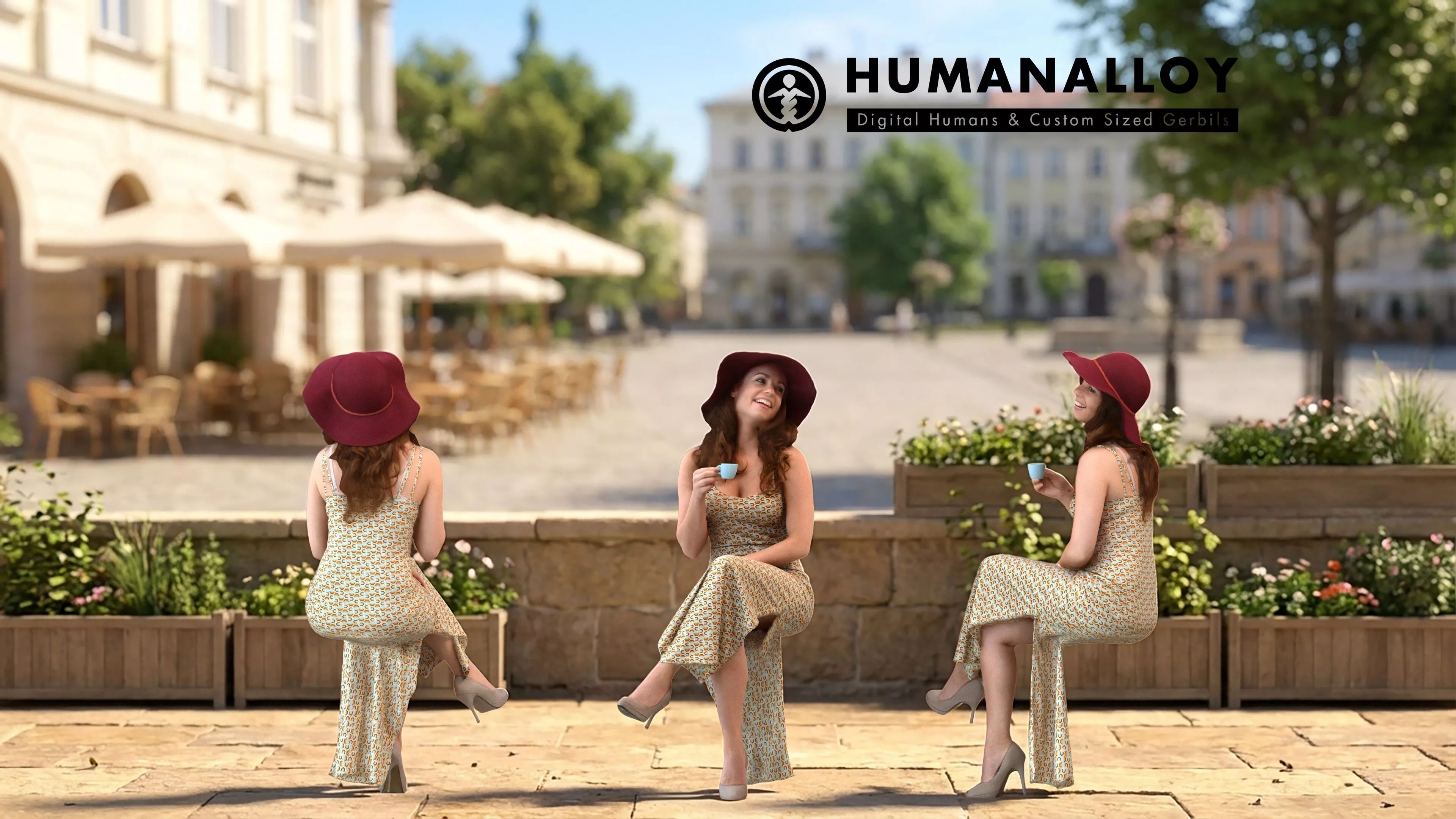 Adult Caucasian woman relaxing in public space wearing casual 3D model