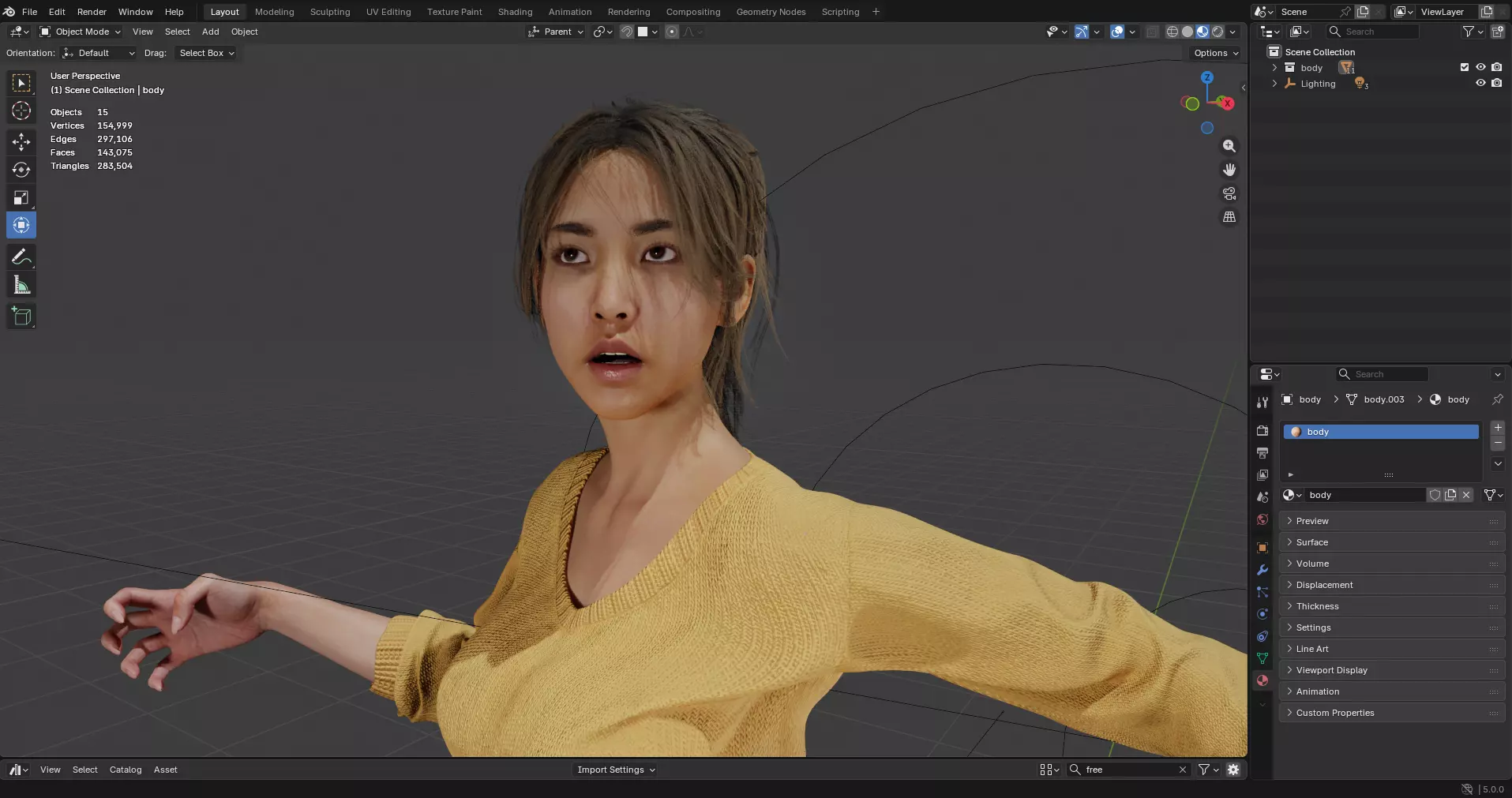 Asian Girl PBR 8k free version Free 3D model