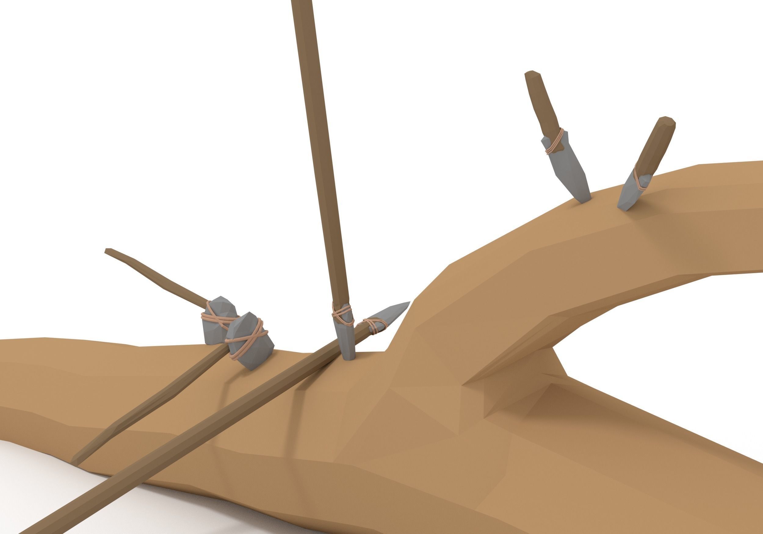 LowPoly StoneTools wooden axe Low-poly 3D model_1