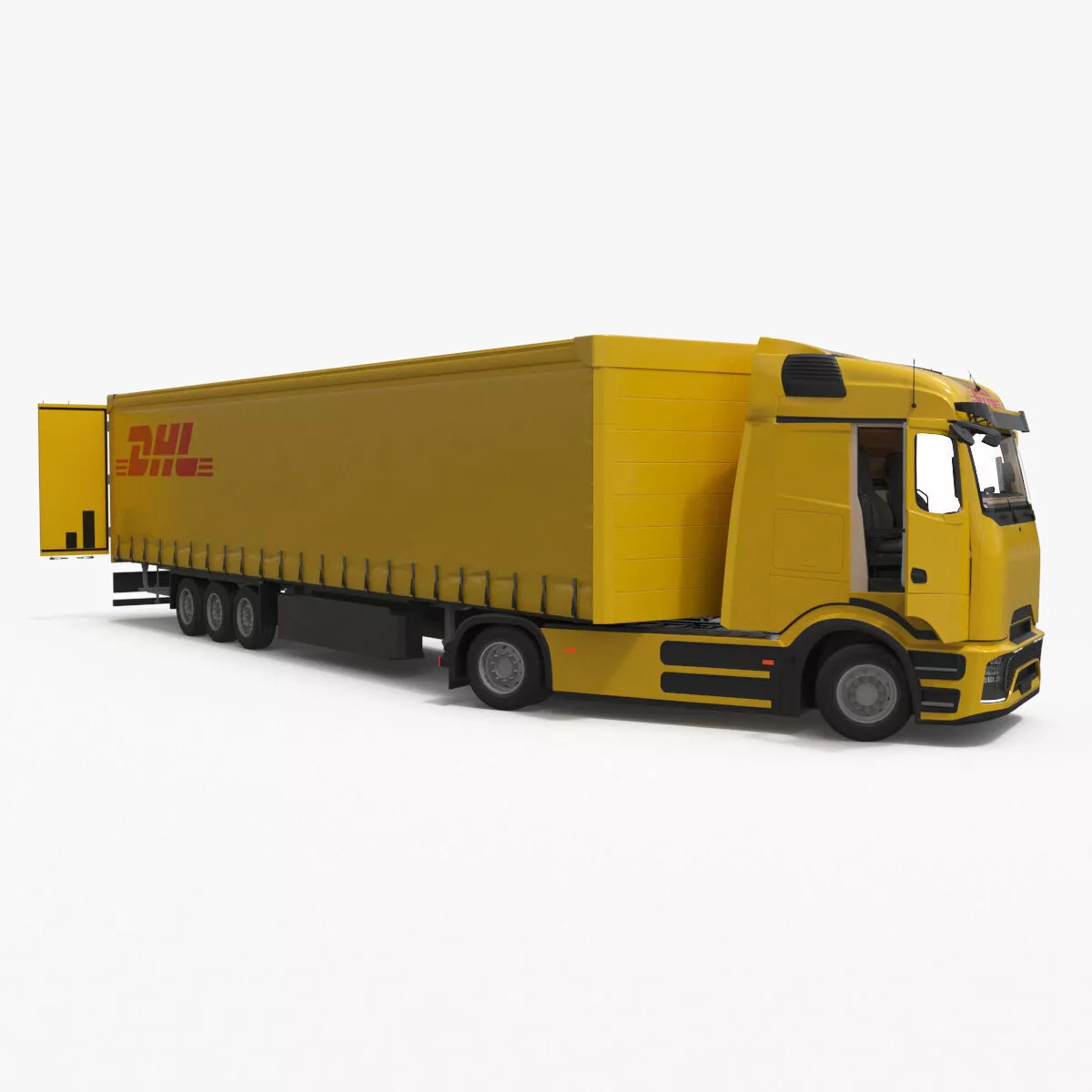 Electric Truck with DHL Trailer Rigged for Cinema 4D 3D model