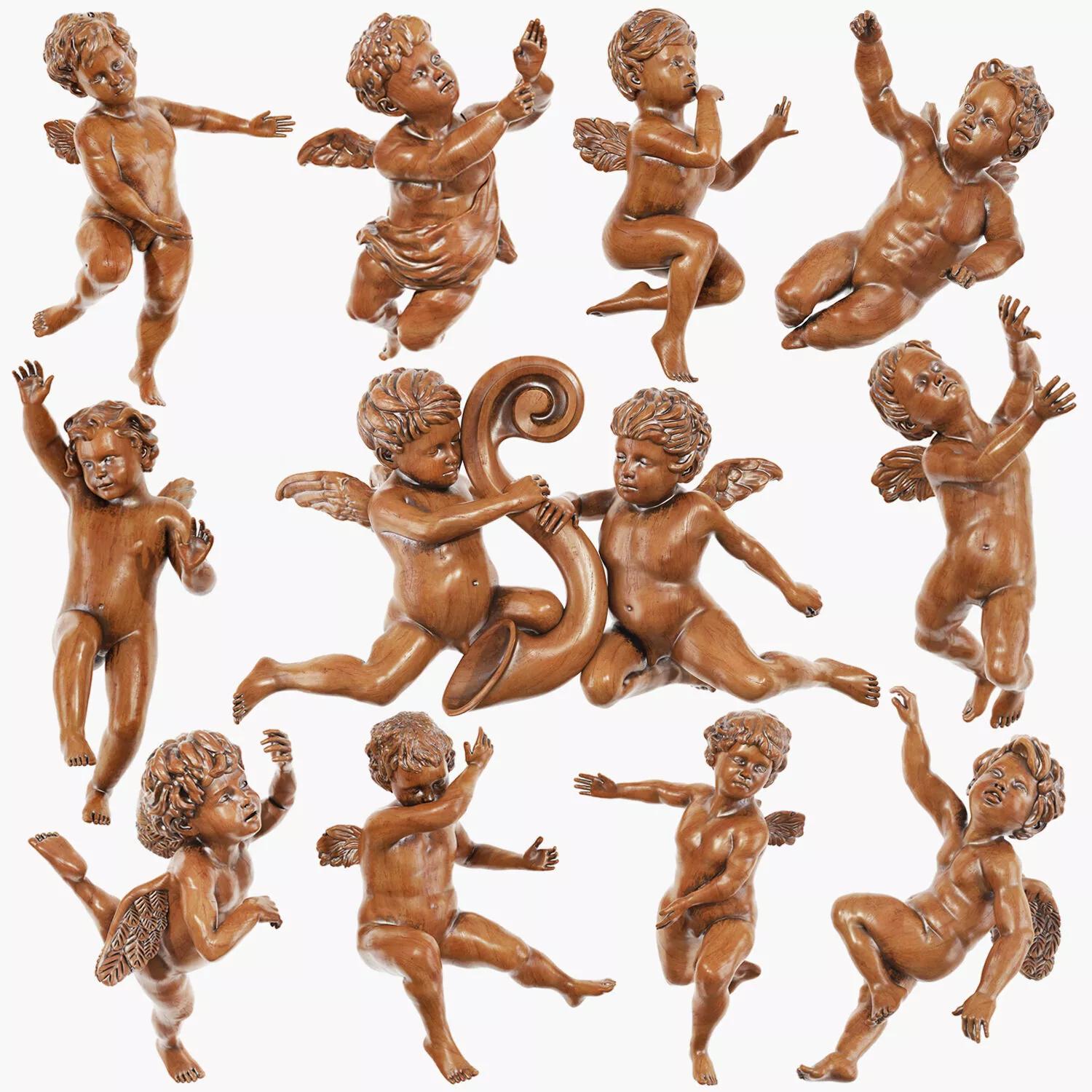 Collection of 12 statuette angel cupid 3D model