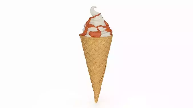 Soft Serve Ice Cream Cone Caramel Topped 3D model 3