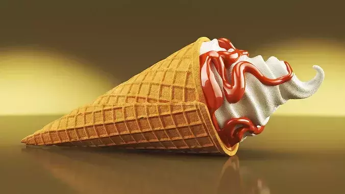Soft Serve Ice Cream Cone Caramel Topped 3D model