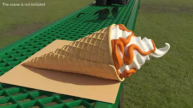 Soft Serve Ice Cream Cone Caramel Topped 3D model 4