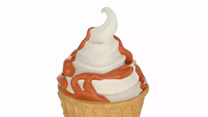 Soft Serve Ice Cream Cone Caramel Topped 3D model 6
